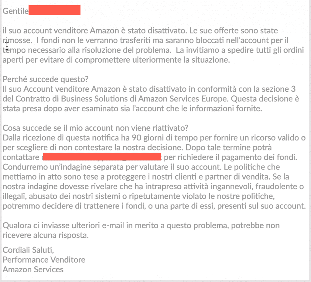 amazon account disattivato